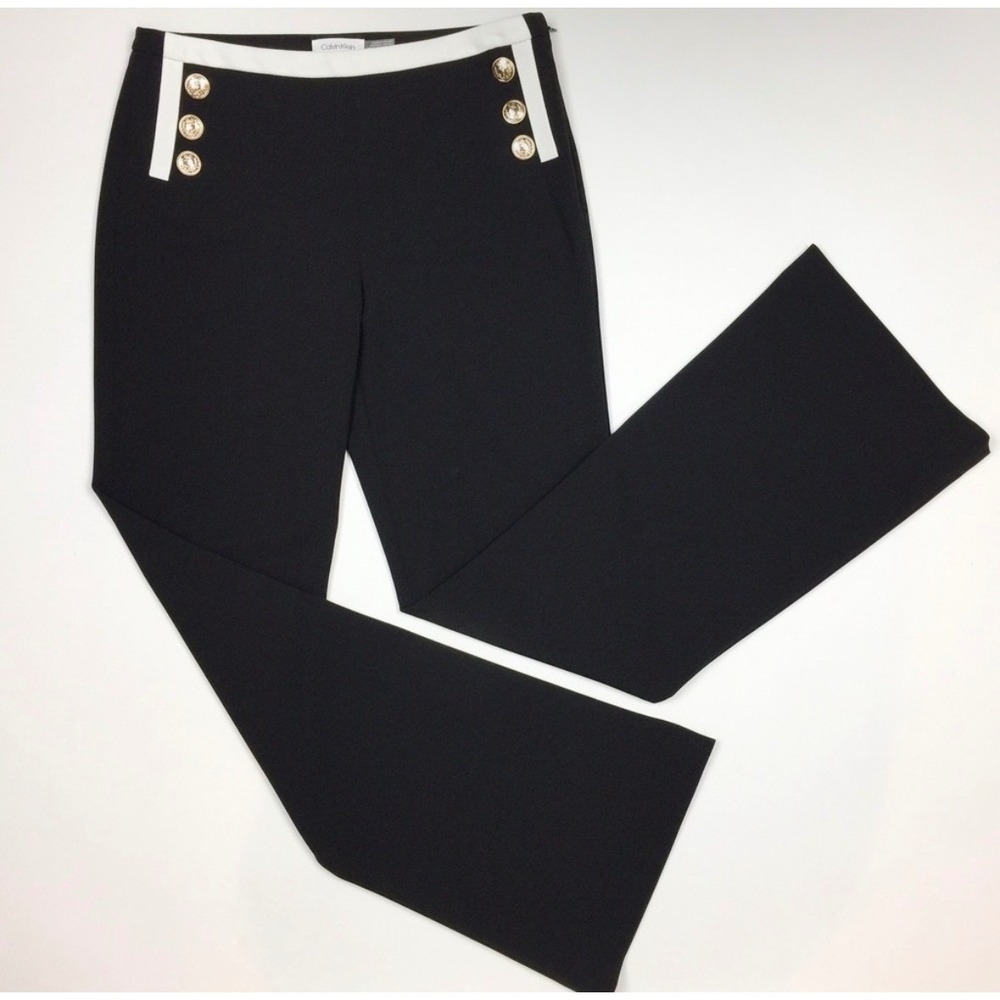 Calvin Klein Black Trousers with White Trim and Gold Buttons